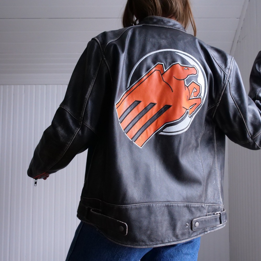 y2k Private Divisions orange and black cafe racer leather jacket - Picture 8 of 11